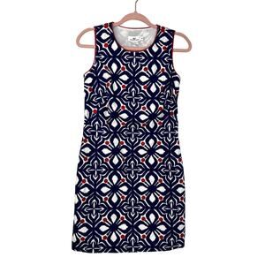 Vineyard Vines Red White Blue Whale Tail Tile Embroidery Sleeveless Dress 00